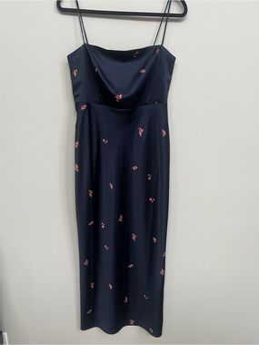 Park & Fifth Maxine Dress- Navy with Pink Floral Embroidery